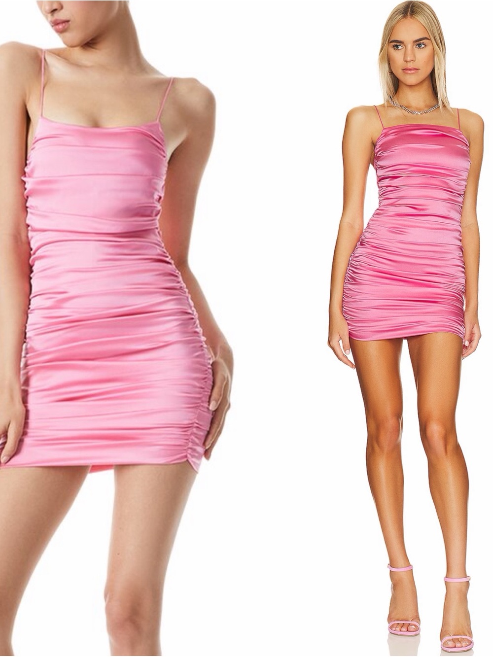 NWT Alice + Olivia Cruz Primrose Pink Ruched Silk Mini Dress Size 12